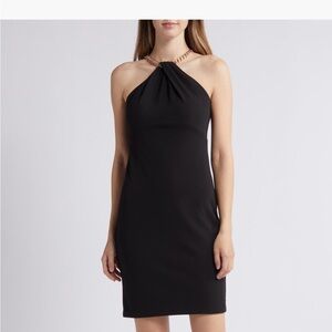 Vincent Camuto black halter chain dress